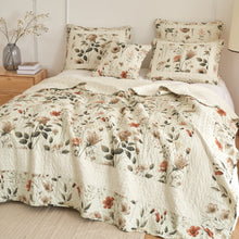 Load image into Gallery viewer, Enchanted Meadow Bed in a bag Set - Victoria Garden Delicate Floral Symphony in Beige, Rose, and Soft Green, Luxuriously Soft Quilted Set