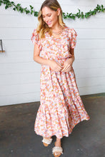 Load image into Gallery viewer, Coral Floral Boho Elastic Waist Ruffle Midi Dress