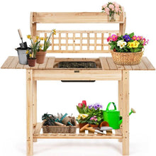 Load image into Gallery viewer, Solid Wood Garden Potting Bench Table with Bottom Shelf and Removeable Sink