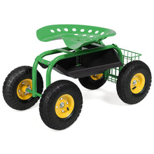 Load image into Gallery viewer, Red/Green Garden Cart Rolling Work Seat With Heavy Duty Tool Tray Gardening Planting-Green