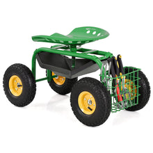 Load image into Gallery viewer, Red/Green Garden Cart Rolling Work Seat With Heavy Duty Tool Tray Gardening Planting-Green