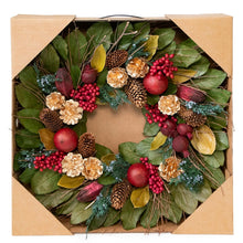 Load image into Gallery viewer, Golden Pinecone & Pomegranate Wreath