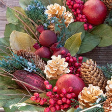 Load image into Gallery viewer, Golden Pinecone & Pomegranate Wreath