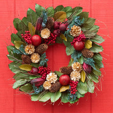 Load image into Gallery viewer, Golden Pinecone & Pomegranate Wreath