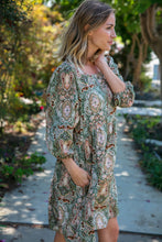 Load image into Gallery viewer, Olive Boho Paisley Woven Bubble Sleeve Midi Dress