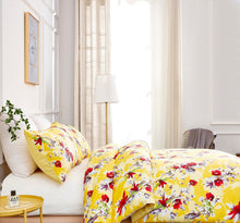 Load image into Gallery viewer, Bedding Sunshine Yellow Hummingbirds Floral Duvet Cover & Fitted Flat Bed Sheets Set w/ Pillow Cases Window Valances (925)