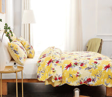 Load image into Gallery viewer, Bedding Radiant Sunshine Yellow Hummingbirds Floral Scalloped Bedspread Set (JHW-925)