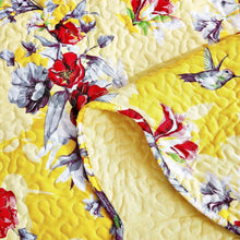 Load image into Gallery viewer, Bedding Radiant Sunshine Yellow Hummingbirds Floral Scalloped Bedspread Set (JHW-925)