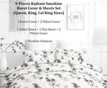 Load image into Gallery viewer, Bedding Sunshine Yellow Hummingbirds Floral Duvet Cover & Fitted Flat Bed Sheets Set w/ Pillow Cases Window Valances (925)