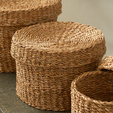 Load image into Gallery viewer, SEAGRASS ROUND LIDDED BASKETS, SET OF 3