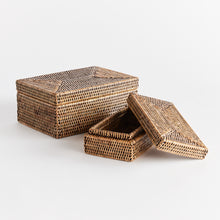 Load image into Gallery viewer, BURMA RATTAN RECTANGULAR LIDDED BOXES, SET OF 2