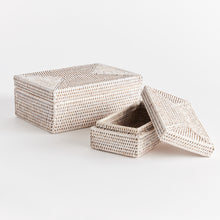 Load image into Gallery viewer, BURMA RATTAN RECTANGULAR LIDDED BOXES, SET OF 2