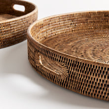 Load image into Gallery viewer, BURMA RATTAN ROUND OTTOMAN TRAYS LARGE, SET OF 2