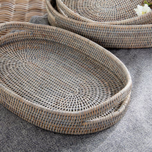 Load image into Gallery viewer, BURMA RATTAN OVAL SERVING TRAYS, SET OF 3