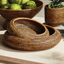 Load image into Gallery viewer, BURMA RATTAN SHALLOW DISPLAY BOWLS, SET OF 2