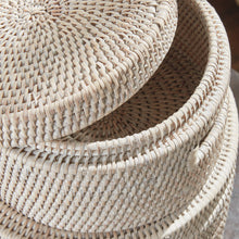 Load image into Gallery viewer, BURMA RATTAN ROUND LIDDED BOXES, SET OF 2
