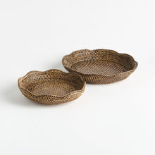 Load image into Gallery viewer, BURMA RATTAN SCALLOPED TRAYS ST/2