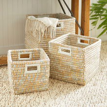 Load image into Gallery viewer, RIVERGRASS SQUARE BASKETS WITH HANDLES, SET OF 3