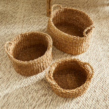 Load image into Gallery viewer, SEAGRASS OVAL BASKETS WITH HANDLES, SET OF 3