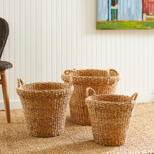 Load image into Gallery viewer, SEAGRASS TAPERED BASKETS WITH HANDLES, SET OF 3