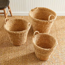 Load image into Gallery viewer, SEAGRASS TAPERED BASKETS WITH HANDLES, SET OF 3
