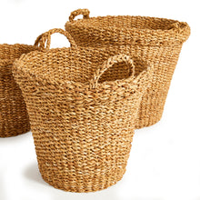 Load image into Gallery viewer, SEAGRASS TAPERED BASKETS WITH HANDLES, SET OF 3