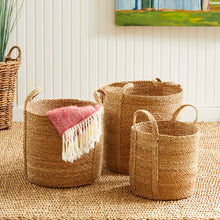Load image into Gallery viewer, SEAGRASS ROUND BASKETS WITH LONG HANDLES, SET OF 3