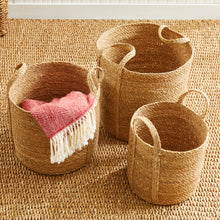 Load image into Gallery viewer, SEAGRASS ROUND BASKETS WITH LONG HANDLES, SET OF 3