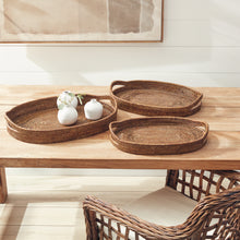 Load image into Gallery viewer, BURMA RATTAN OVAL SERVING TRAYS, SET OF 3