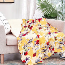 Load image into Gallery viewer, Yellow Floral Quilted Throw Blanket - Hummingbirds Farmhouse Red Flowers for Couch, Sofa or Bed- Scalloped Edges - 50 x 60