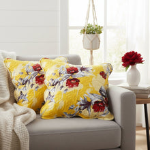 Load image into Gallery viewer, Floral Bedding Set of 2 Sunshine Yellow Hummingbirds Floral Scalloped Throw Pillow Covers, 18" (JHW925)