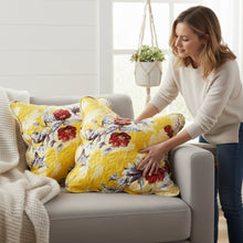 Load image into Gallery viewer, Floral Bedding Set of 2 Sunshine Yellow Hummingbirds Floral Scalloped Throw Pillow Covers, 18" (JHW925)
