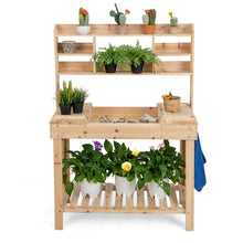 Load image into Gallery viewer, Large Garden Potting Bench Table with Display Rack and Hidden Sink-Natural