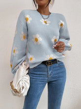 Load image into Gallery viewer, Flower Power Round Neck Latern Sleeve Sweater