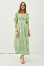 Load image into Gallery viewer, Green Floral Smocked Back Slit Dress