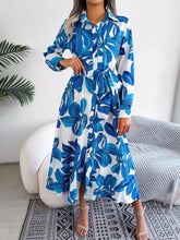 Load image into Gallery viewer, Bold Botanical Tied Button Up Long Sleeve Dress