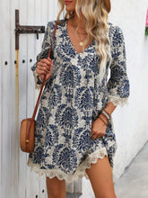 Load image into Gallery viewer, Lace Detail Printed V-Neck Mini Dress