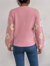 Load image into Gallery viewer, Flower Power Round Neck Latern Sleeve Sweater