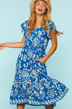 Load image into Gallery viewer, Mykonos Floral dress Plus size- blue and white floral dress -boho - spring and summer sun dress