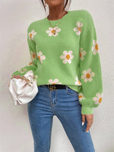 Load image into Gallery viewer, Flower Power Round Neck Latern Sleeve Sweater