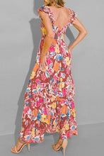 Load image into Gallery viewer, Retro Garden Tiered Ruffled Printed Sleeveless Dress