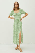 Load image into Gallery viewer, Green Floral Smocked Back Slit Dress