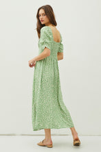 Load image into Gallery viewer, Green Floral Smocked Back Slit Dress