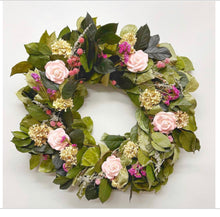 Load image into Gallery viewer, Mama's Garden Pink Rose and Hydrangea Wreath