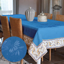 Load image into Gallery viewer, 55x86" Rectangular Moustiers Blue Matelassé Tablecloth by Tissus Toselli