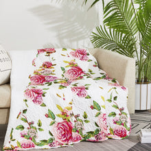 Load image into Gallery viewer, Bedding Romantic Roses Floral Throw Blanket - Lovely Spring Pink & White Scalloped Colorful Lightweight Breathable - Bright Vibrant Quilted Throw Blanket - 50 x 60