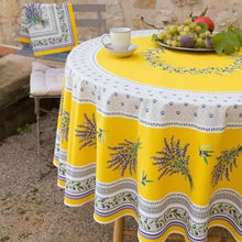 Load image into Gallery viewer, French Provencal tablecloth - Acrylic coated cotton, Spill-proof - 70" round - Lauris yellow | Tissus Toselli