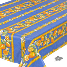 Load image into Gallery viewer, 60x120" Rectangular Lemons Blue Acrylic-Coated Cotton Tablecloth by Tissus Toselli