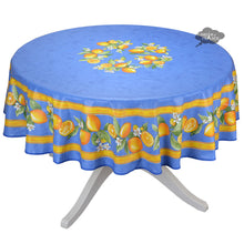 Load image into Gallery viewer, French Provencal tablecloth - Cotton, natural or acrylic-coated - 70" round - Lemon blue| Tissus Toselli
