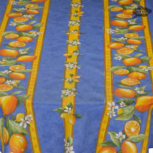 Load image into Gallery viewer, French Provencal tablecloth - Cotton, natural or acrylic-coated - 58" round - Lemon blue | Tissus Toselli